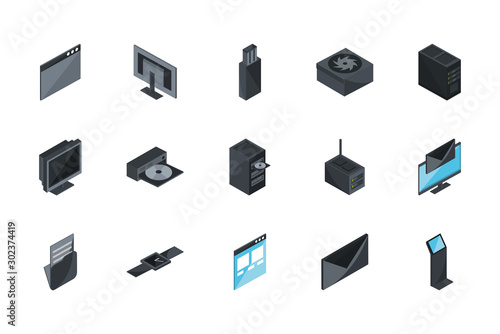 technology hardware device computer icons set isometric photo