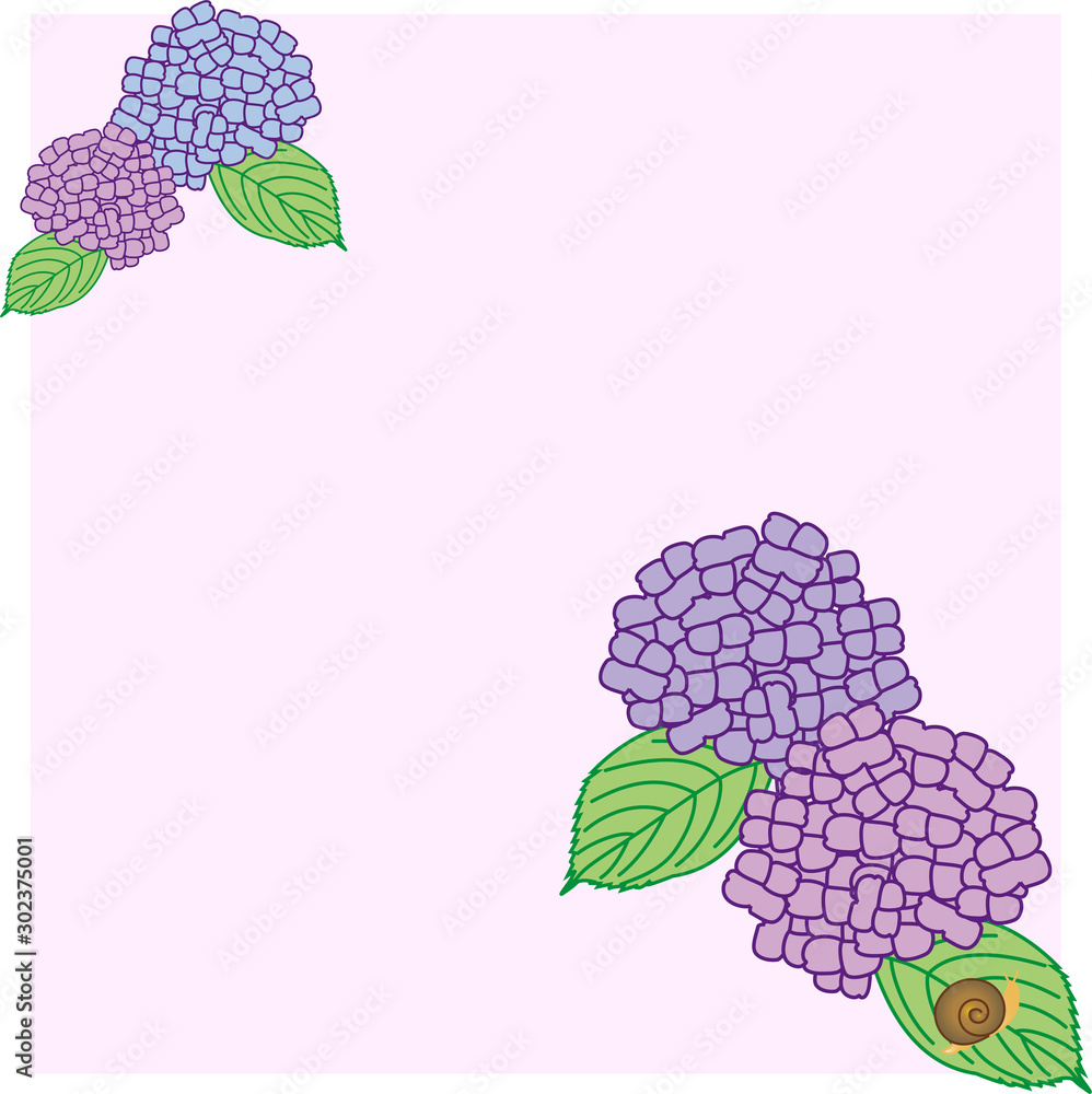 紫陽花 カタツムリ フレーム 葉 梅雨 可愛い イラスト Stock Vector Adobe Stock