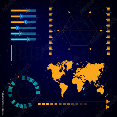 Virtual technology and spaceship navigation, futuristic user interface