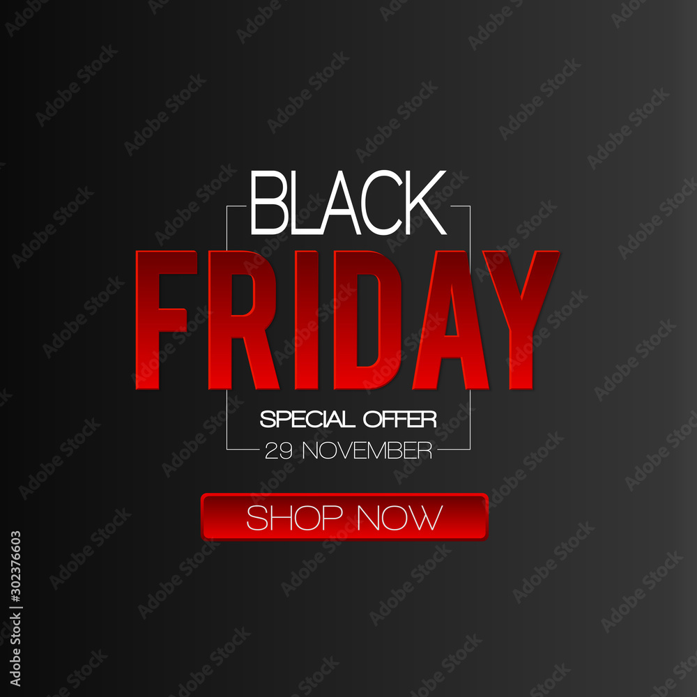 Obraz premium Black Friday sale inscription design template. Black Friday Super Sale offer. Discount offer presentation. Creative concept for sales season. Black Friday banner. Vector illustration on black backgro