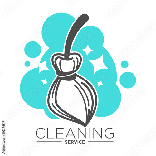 Cleaning service isolated icon, broomstick and foam, sweeping