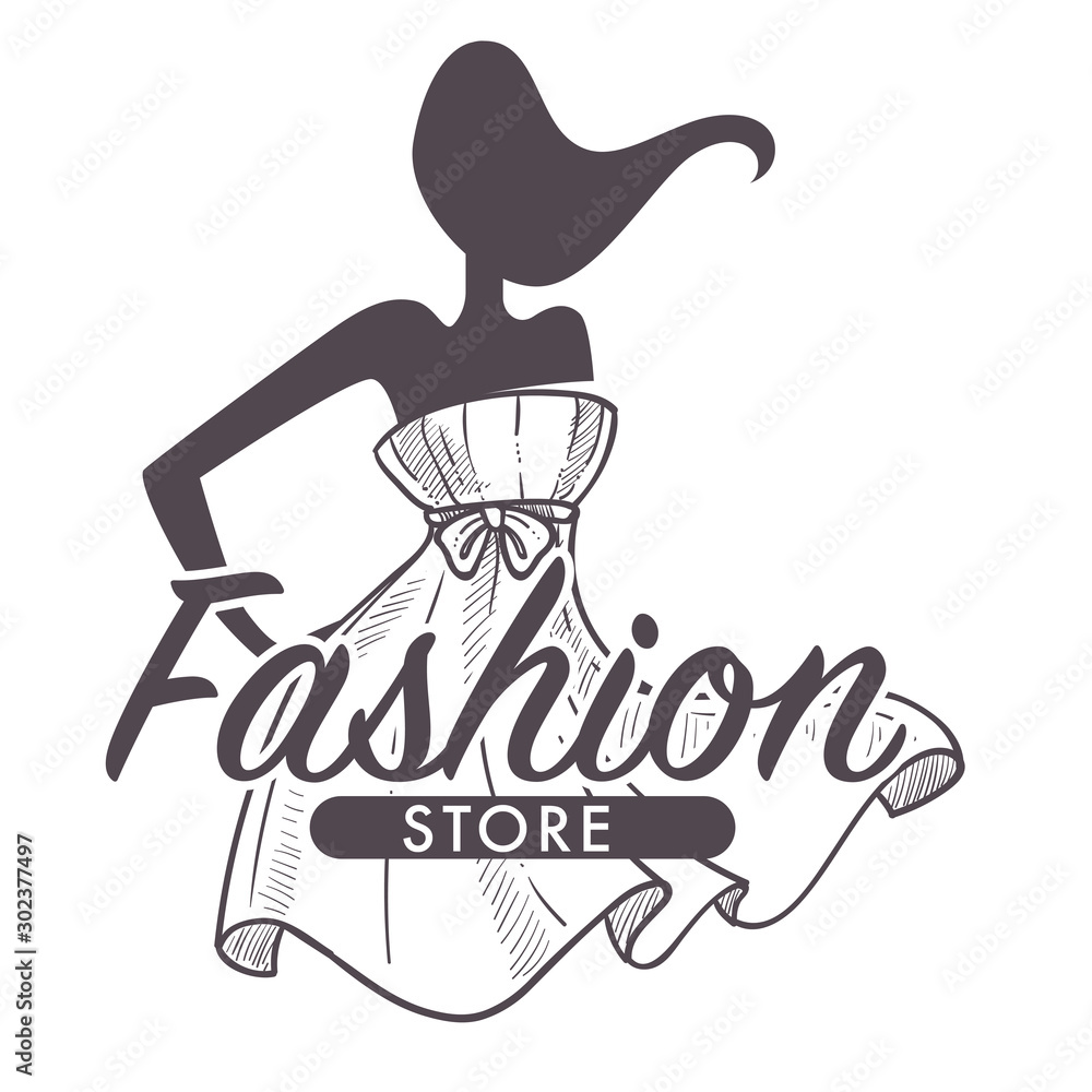 Fashion store or female clothes shop isolated sketch icon Stock Vector ...