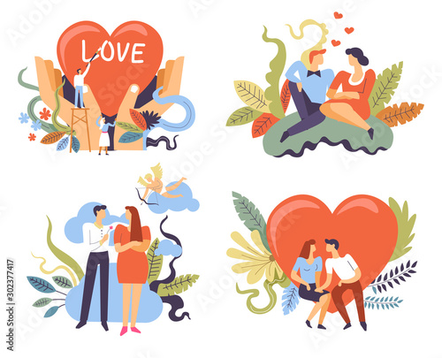 Couples on romantic dates  love and relationships  isolated icons