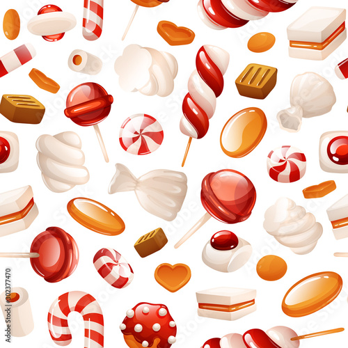 Seamless pattern with different types of candies