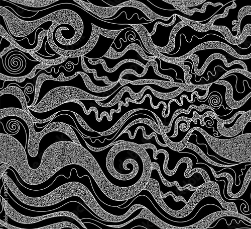 Beautiful abstract vector seamless pattern with figured curling ornamental lines