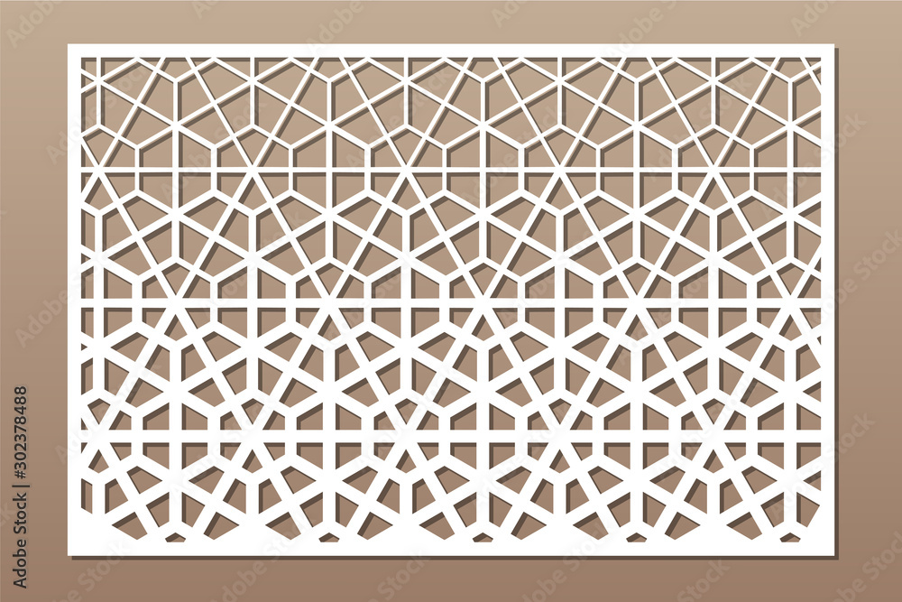 Decorative card for cutting. Linear geometric mosaic pattern. Laser cut. Ratio 2:3. Vector illustration. Decorative card for cutting. Linear geometric mosaic pattern. Laser cut. Ratio 2:3. Vector illustration.