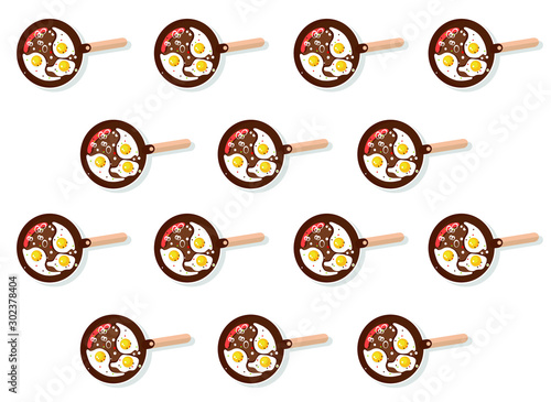 Fried egg on pan. Cooking foods. vector pattern photo