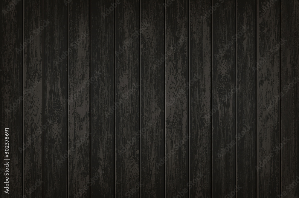 Texture of black wooden background. Vector template - obrazy, fototapety, plakaty 