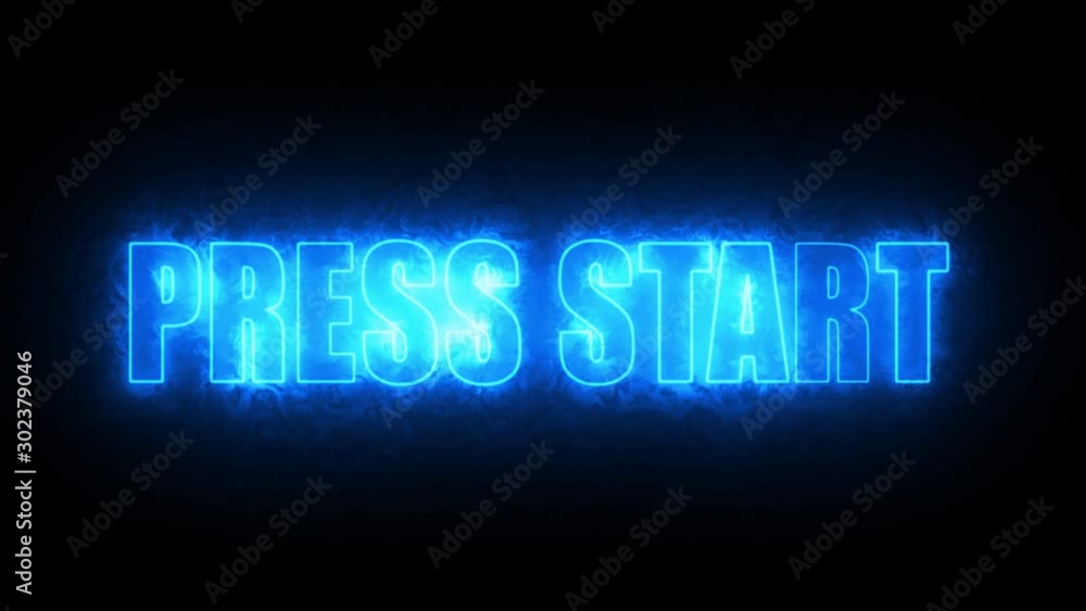 Press start sign. Sign in neon style. Abstract animation glowing neon blue light. 4K Press start sign. Sign in neon style. Abstract animation glowing neon blue light. 4K