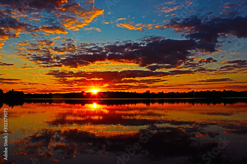 Sunrise on the river. Morning on the river.