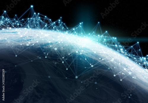 Fototapeta Naklejka Na Ścianę i Meble -  Global datas exchanges and connections system over the globe 3D rendering elements of this image furnished by NASA