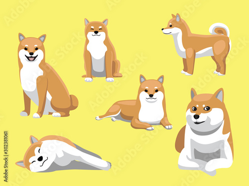 Shiba Inu Dog Poses Cute Cartoon Vector