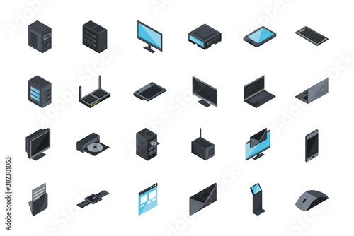 technology hardware device computer icons set isometric