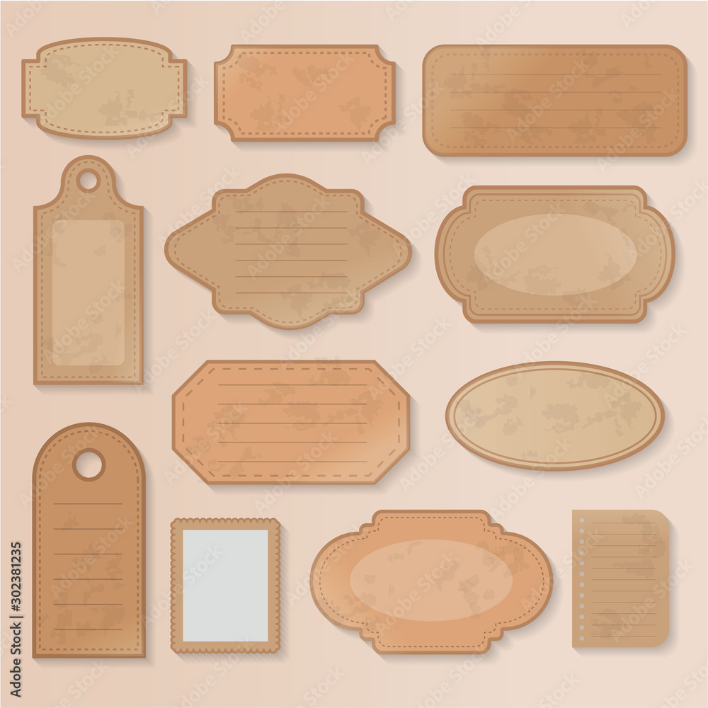 Old scrapbook paper pieces stamps and labels Vector Image