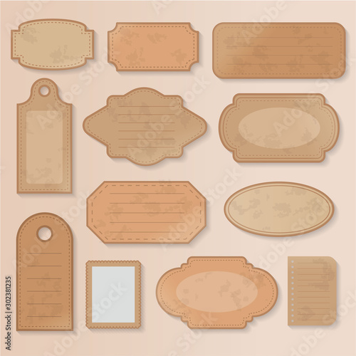 Set of old paper. Vintage scrapbooks papers and retro photo book scraps. vintage paper objects, Brown paper textures and labels illustrations.  different aged paper objects for your layouts.