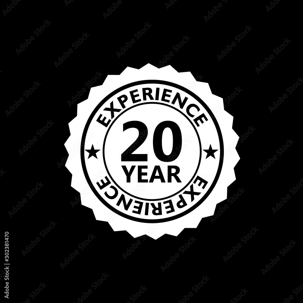 20 Years Experience sign isolated on black background 20 Years Experience sign isolated on black background