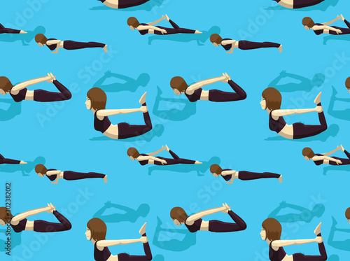 Bow Pose Yoga Manga Tutorial How Cartoon Vector Illustration Seamless Pattern Wallpaper-01