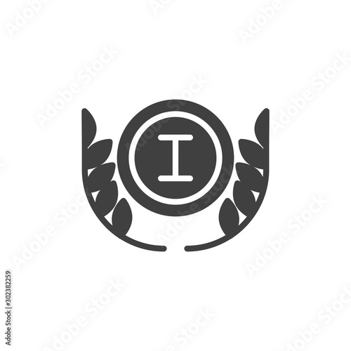 1st place award medal vector icon. filled flat sign for mobile concept and web design. First place laurel medal glyph icon. Symbol, logo illustration. Vector graphics