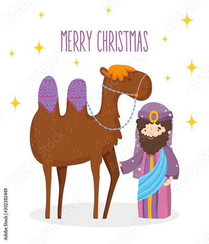 wise king and camel manger nativity, merry christmas