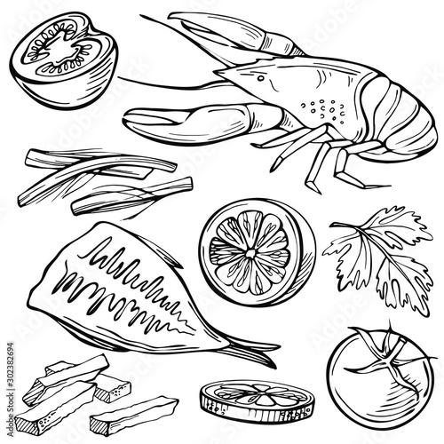 Sketch Snack for beer. Hand drawing graphic illustration, engraved