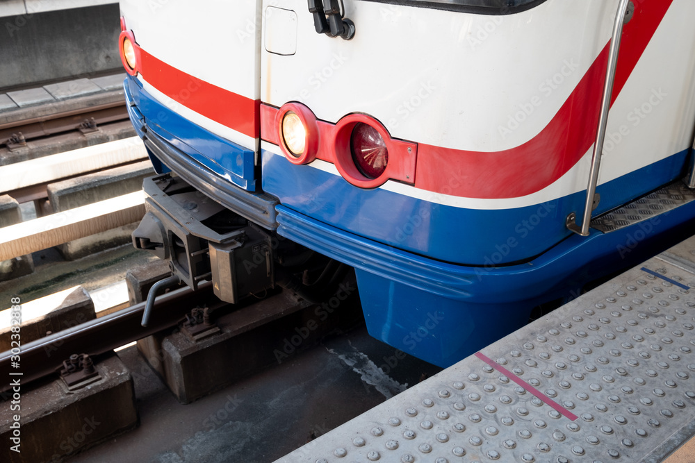 Electric train drives at the station. Electric train drives at the station.