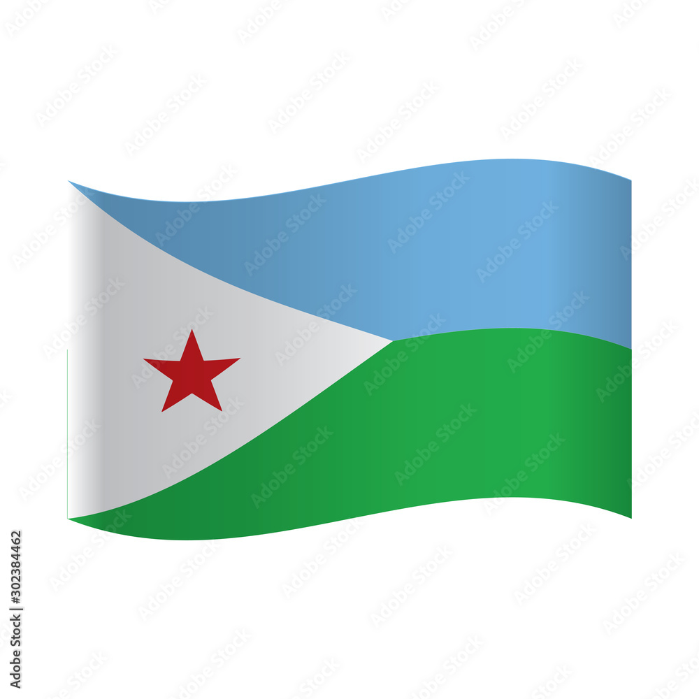 National flag of Djibouti: blue and green horizontal stripes, white  triangle with red star on left side, djibouti flag waving in the wind.  Stock Vector | Adobe Stock