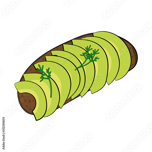 Toast with avocado slices and dill. Healthy breakfast.