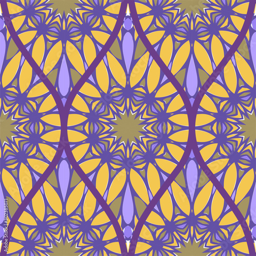 Decorative Colorful Floral Ornament With Decorative Border. Ethnic Seamless Decoration. Vector illustration/ Brown purple color