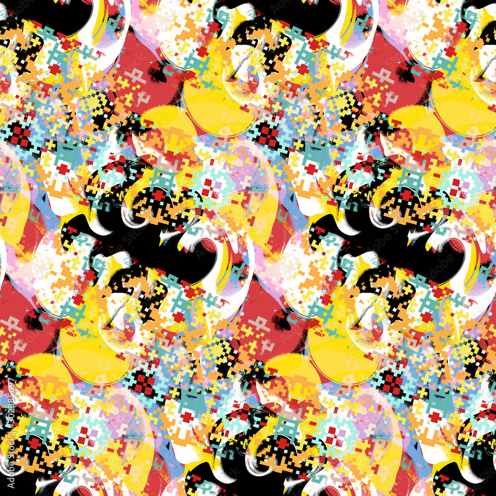 Obraz premium Seamless pattern watercolor effect. Ethnic print with American Indian ornaments. Tribal background.