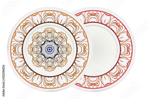 Set of round floral frame and mandala ornament. Vector illustration.