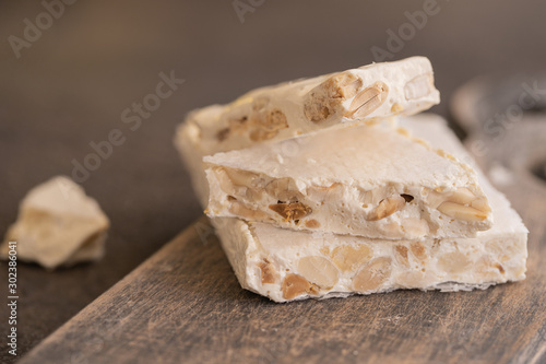 Close up of Turron, hard nougat ,Spanish Christmas sweet.