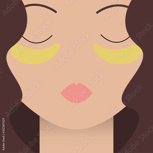 Cartoon girl with a facial mask. Hydrogel Eye Patch. Cosmetic product for skin. Vector illustration. 