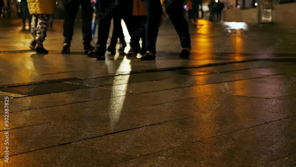 Crowd of pedestrians walking at autumn city street. Crowd of pedestrians walking at autumn city street.