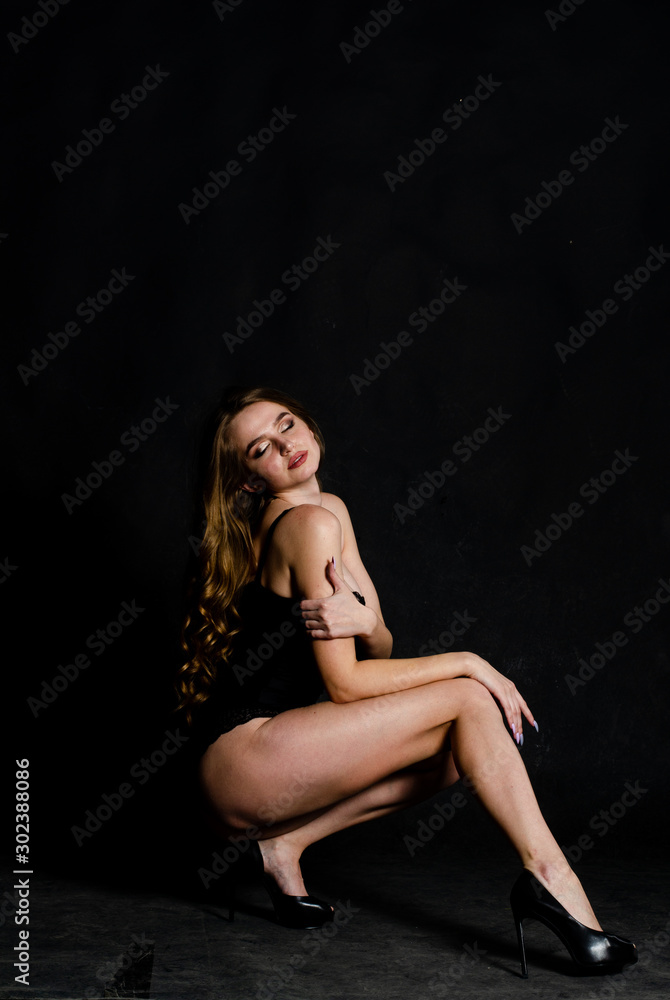High sexy brunette lingerie studio portrait High sexy brunette lingerie studio portrait