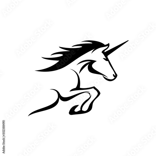 Magic unicorn silhouette, Stylish icons,vintage, background, horses tattoo. Hand drawn unicorn vector illustration, outline black.