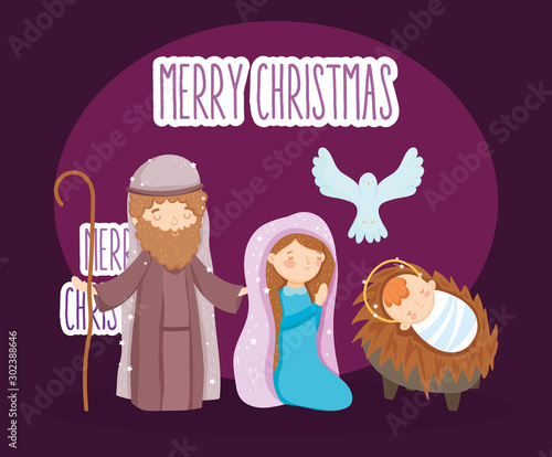 mary joseph baby and pigeon manger nativity, merry christmas