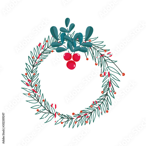 merry christmas celebration floral wreath bow decoration