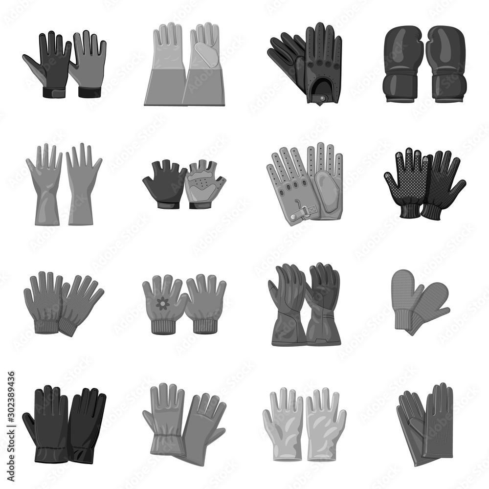 Vector illustration of glove and winter sign. Set of glove and equipment stock symbol for web. Vector illustration of glove and winter sign. Set of glove and equipment stock symbol for web.