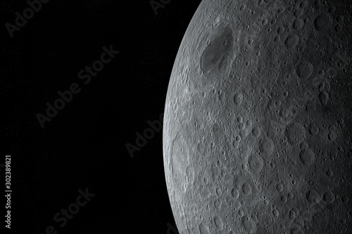 Mare Moscoviense in the lunar surface of the moon, 3d render photo