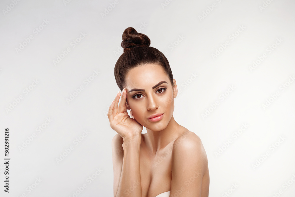 Beautiful woman skin care healthy skin. Close up face beauty portrait female - obrazy, fototapety, plakaty 
