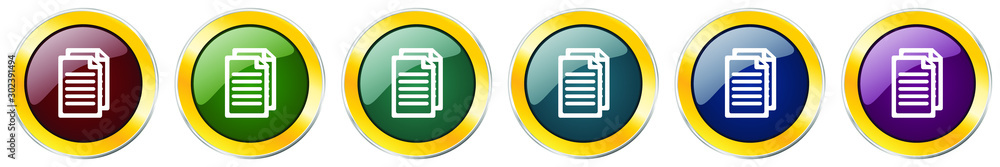 Document glossy icon set, silver metallic golden vector illustrations in 6 options for web design and mobile applications Document glossy icon set, silver metallic golden vector illustrations in 6 options for web design and mobile applications
