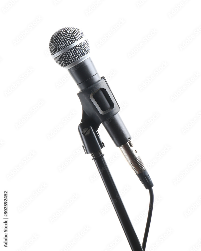 Obraz premium Stand with microphone on white background