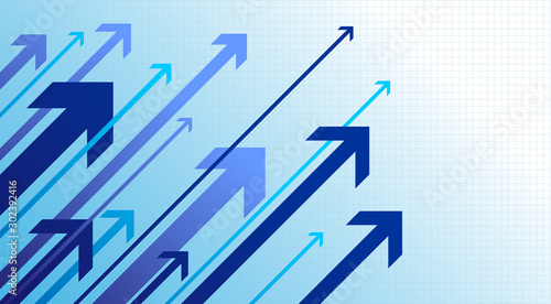 Blue arrows going up. Right movement. Growth success. Vector illustration. Isolated on white background.