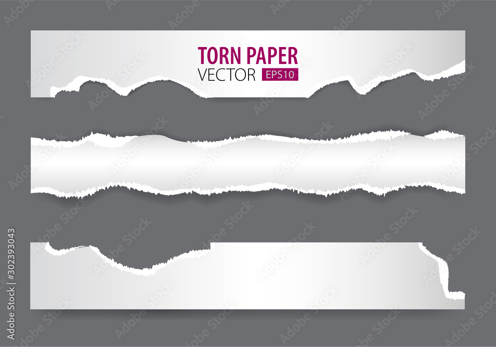 Papers strips with torn edges. Pieces of ripped white paper and soft shadow for web and print. Papers strips with torn edges. Pieces of ripped white paper and soft shadow for web and print.