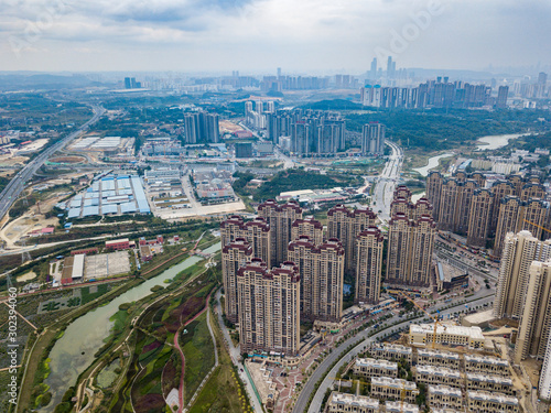 Aerial photo of Nakao River Wetland Park in China photo