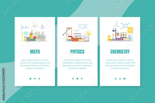 Math, Physics, Chemistry Landing Page Template, Science Education Website Vector Illustration