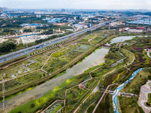 Aerial photo of Nakao River Wetland Park in China