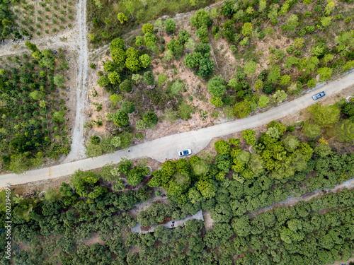 Vertical aerial photography of rural paths in rural suburbs of China