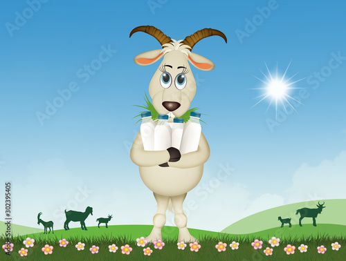 illustration of goat with milk