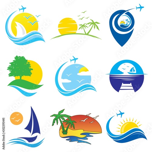 Set of colorful travel vector icon symbol for element design on the white background